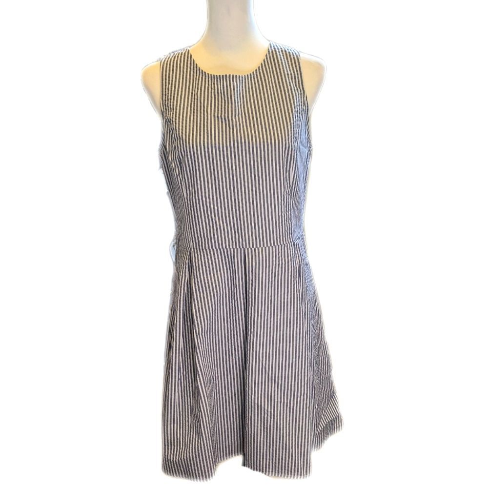 WB 100% cotton, navy blue & white striped sleeveless mini dress M